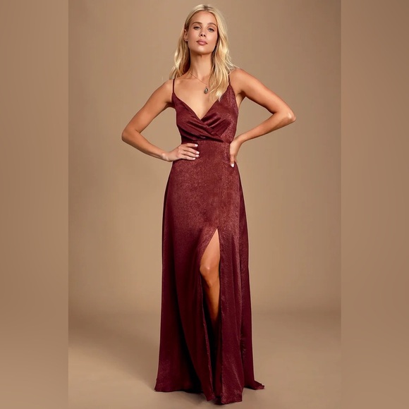 Lulus Dresses & Skirts - Lulus Burgundy Satin Maxi Dress sizes S and M brand new